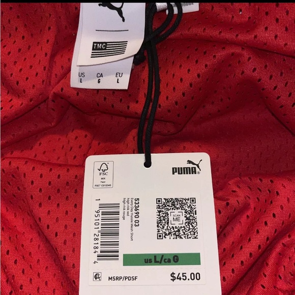 Puma x TMC Everyday Hussle Mesh Shorts Red w/ White Drawstring - Picture 10 of 12